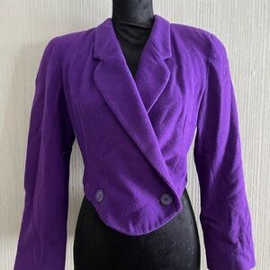 Vintage Express Purple Wool Cropped Blazer Jacket Small 1980s Statement